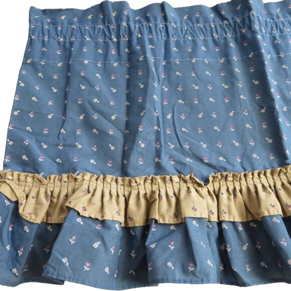 Vintage 70s Curtain Panel (1) Flower Blue Brown Ruffle 17" x 66" USA Made - Picture 4 of 8